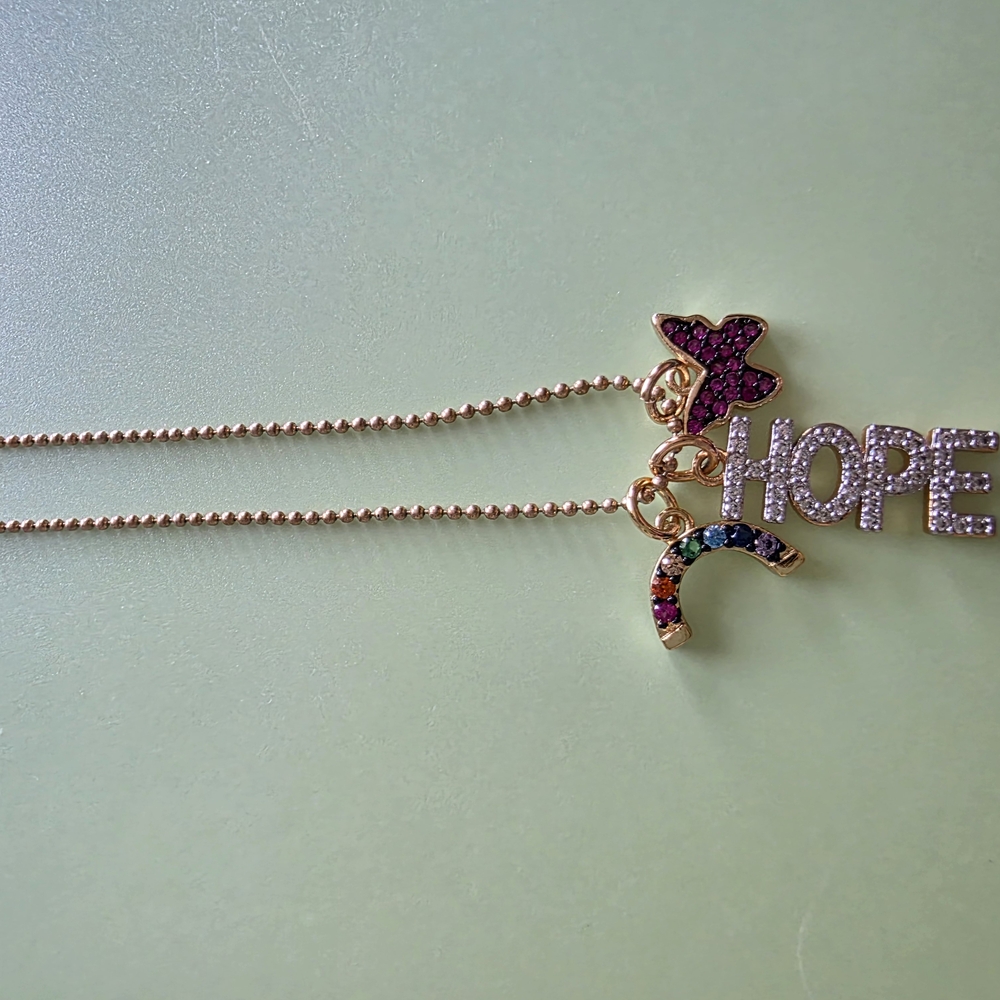 Rose Gold Tone Crystal  Necklace with Hope Charm